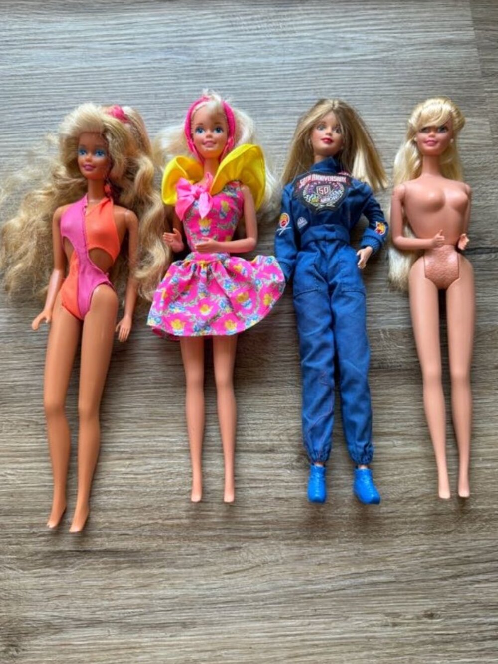 4 Vintage barbie Dolls Wet 'N Wild, Caboodles Glitter Beach, NASCAR barbie dolls